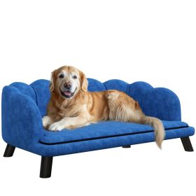PawHut Pearl Design Pet Sofa For Medium And Large Sized Dogs With Cushion And Solid Wood Legs, Dark Blue