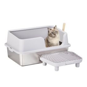 Stainless Steel Cat Litter Box With Lid, Extra Large Litter Pan With High Sides Kitty Litter Box With Pedal Filter And Scoop, No Odor, N