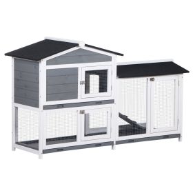 2-tier In-Outdoor Rabbit Enclosure, Wood Hutch Backyard With Small Animal House Ramp