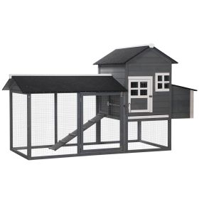 84" Outdoor Wooden Chicken Coop with Run Nesting Box, Asphalt Roof, Removable Tray, Ramp, Poultry Cage for 2-3 Chickens, Gray