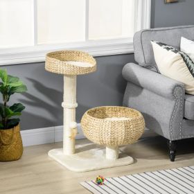 Elevated Cat Bed With Sisal Scratching Post For Indoor Kitties With Cute Basket Design, Small Cat Tree With Ball Toy