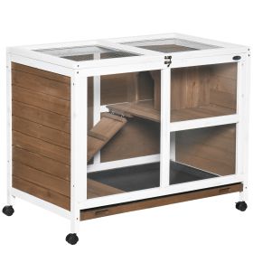 Fir Wood Rabbit Hutch Indoor Home with a Living Room for Sleeping Run Area