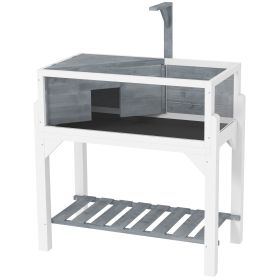 Wooden Tortoise Habitat with Storage Shelf, Clear Windows, Openable Top, Lamp Holder, Gray