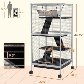 PawHut Rolling Small Animal Cage With Hammock for a Ferret or Chinchilla, Pet Habitat With 6 Doors, Removable Tray