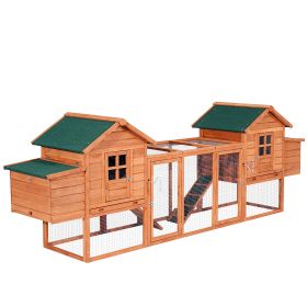 124" Dual Chicken Coop Wooden Large Backyard with Outdoor Ramps and Nesting Boxes