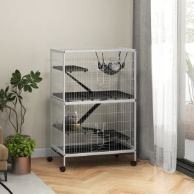 Rolling Small Animal Cage With Hammock, for a Ferret or Chinchilla, Pet Habitat, With 4 Doors, Removable Tray