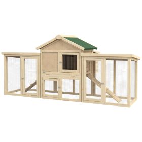 Wooden Chicken Coop With Nesting Box, Double Runs, Removable Tray, Ramps, for Garden Backyard