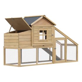 69" Wooden Chicken Coop with Connecting Ramp, Removable Tray, Ventilated Window and Nesting Box, Natural