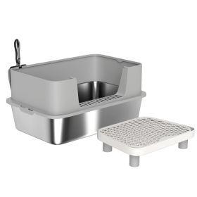 Stainless Steel Litter Box with High Sides, Scoop, Pedal, Anti-Urine Leakage, Non-Sticky