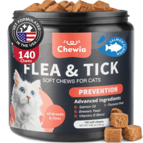Flea Support Chews For Cats Salmon Flavor Flea And Tick Supplement Daily Oral Cat Flea And Tick Treatment Chews Soft Treats For All Breeds &