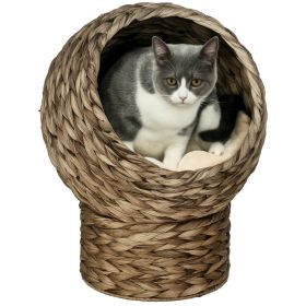Handwoven Elevated Cat Bed with Soft Cushion & Egg Chair Shape, Basket Bed Kitty House with Stand, 20" H, Gray