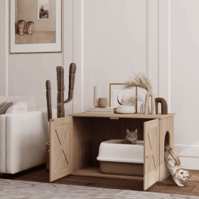 Hidden Cat Litter Box Enclosure With Ventilated Door, Cat Hole, Cat Washroom, Indoor Cat House, Walnut