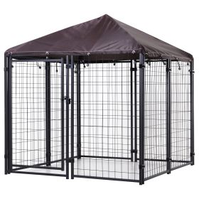 4.6' x 4.6' x 5' Outdoor Dog Kennel, Welded Wire Heavy Duty Run, Kennel Outside with Waterproof & UV Resistant Cover Black