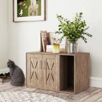 PawHut Cat Litter Box Enclosure With Scratching Board, Cat Washroom End Side Table,  Walnut Brown