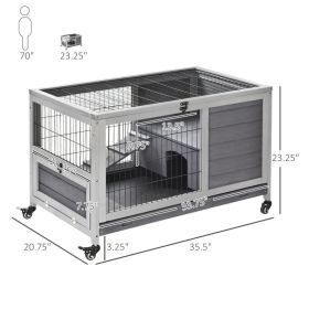 PawHut Indoor Wooden Enclosure With Run and Wheels - Ideal For Rabbits Or Guinea Pigs