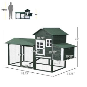 Wooden Chicken Coop with Run Nesting Box Ramp Removable Tray
