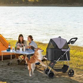 Pet Stroller Foldable 4 Wheels Dog Stroller Detachable Carrier Up To 35lbs