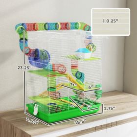 PawHut 5 Tier Cage With Tubes And Tunnels, for Hamster, Rat or Gerbil With Water Bottle, Food Dish, Exercise Wheel, Green