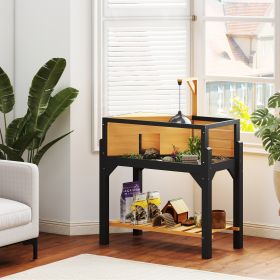 Wooden Tortoise Habitat with Storage Shelf, Tortoise Enclosure with Clear Windows, Openable Top, Lamp Holder, Yellow