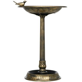 28" Antique Bird Bath Decorative Bird Feeder Bowl with Planter Pedestal and Statues, Bronze