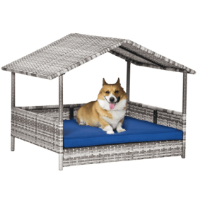 The Rattan Dog House Outdoors With A Canopy, With A Waterproof Mat Is Suitable For Small And Medium Sized Dogs