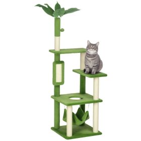 PawHut Cat Tree For Indoor Cats With Hammock, Green