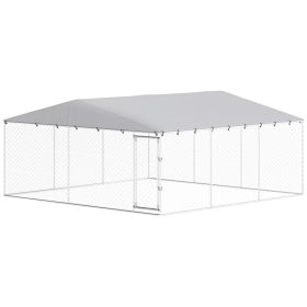 15' x 15' x 7' Dog Kennel Outdoor for Small Medium Large Dogs with Waterproof Roof, Silver