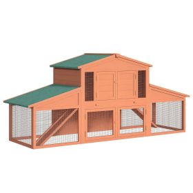 89"L Outdoor Wooden Rabbit Hutch, Guinea Pig Cage Indoor Outdoor with Double Runs, Weatherproof Roof, Removable Tray, Ramps, Orange