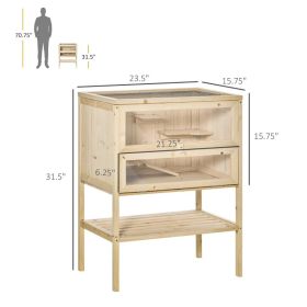 3-Tier Wooden Hamster, Mice or Rat Cage Small Animals Hutch With Openable Top, Front Door, Shelf, Natural Wood
