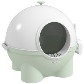 Hooded Cat Litter Box with Lid, Scoop, Leaking Sand Pedal, Top Handle, Light Green
