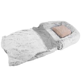 1Pc Large Foldable Human Size Dog Bed With Pillow Blanket Flurry Plush Napping Machine Washable Zipped Removable Cover For Pets Ki
