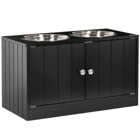 Large Elevated Dog Bowls with Storage Cabinet Containing Large 44L Capacity Stand Pet Food Bowl Feeding Station, Black