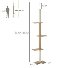 Floor-to-Ceiling Cat Tree Cat Climbing Tower With Sisal-Covered Scratching Posts Natural Cat Tree Activity Center For Kittens Cat Tower Furniture