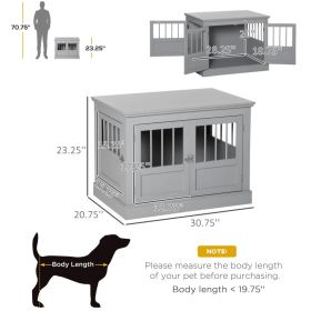 PawHut Wooden Dog Crate End Table With Triple Doors for Indoor Use, Dark Gray