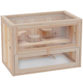 2-Level Hamster, Mice and Rat House, Small Animal Habitat for Guinea Pigs, Chinchillas with Openable Top, Front Door, Shelf and Ladder, Natural