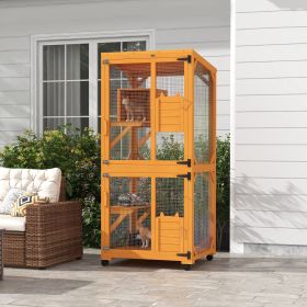 Cat Tree House with Scratching Post and Wheels