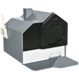 Hooded Cat Litter Box w/ Litter Mat, Litter Particle Catching, Gray