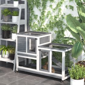 Rabbit Hutch Elevated Bunny Cage Indoor Small Animal Habitat with Enclosed Run with Wheels