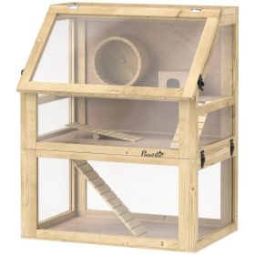 3 Tier Wooden Hamster Cage w/ Detachable Bottom, Hut, Seesaw, Exercise Wheel, Ramps, 24" x 16" x 29.5"