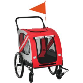 2-in-1 Pet Bike Trailer for Small Dogs, Road-Visibility Dog Stroller Bicycle Carrier, Weather-Strong Bike Wagon Trailer Sidecar Attachment, Red