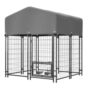 Outdoor Dog Kennel 4.23'x3.83'x4.83' With Roof, Heavy Duty Welded Wire Crate, All-Weather Protection & Safe Lock