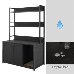 Large Cat Litter Box Enclosure With Shelf Storage, Hidden Cat Washroom Furniture, Sturdy Indoor Cat Cabinet With 2