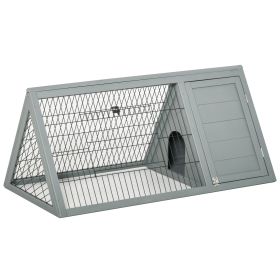 46" x 24" Wooden A-Frame Outdoor Hutch with Outside Run & Ventilating Wire, for Rabbits, Chickens, Ducks, Gray