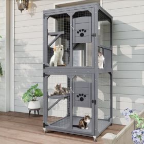 Outdoor Catio Cat Enclosure 4 Tier Cat House with Wheels Roof