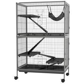 50" H Rolling Small Animal, Ferret, Chinchilla Cage with Hammock 4 Doors and Removable Tray