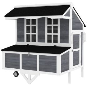 43" Chicken Coop with Wheels with Nesting Box, Windows, Pull-out Tray, Perches, for 2-4 Hens, Gray