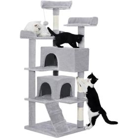 Made4Pets 56-inch Pet Cat Tree Multi-Level Cat Tree With 2 Apartments Activity Center With Scratching Posts And Toys Light Gray