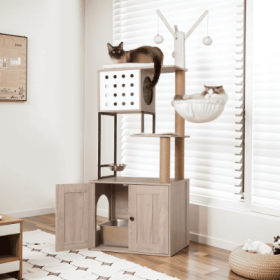 Modern Cat Tree with Litter Box Enclosure Scratching Posts Condo