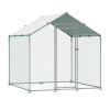 Metal Chicken Coop, 6.56x6.56x6.56ft Large Walk-in Chicken Runs with Cover, Spire Roof Hen House Enclosure with Security Lock