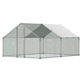 Large Metal Chicken Coop, 9.8 x 13.1 x 6.6 ft, Walk-in Chicken Runs with Waterproof Cover, Spire Roof Hen House Enclosure with Lock